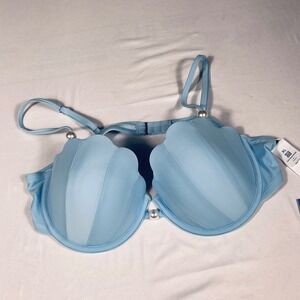 Cupshe Light Blue Mermaid Shell Bikini Top Pearl Accents Underwire Size XL NWT